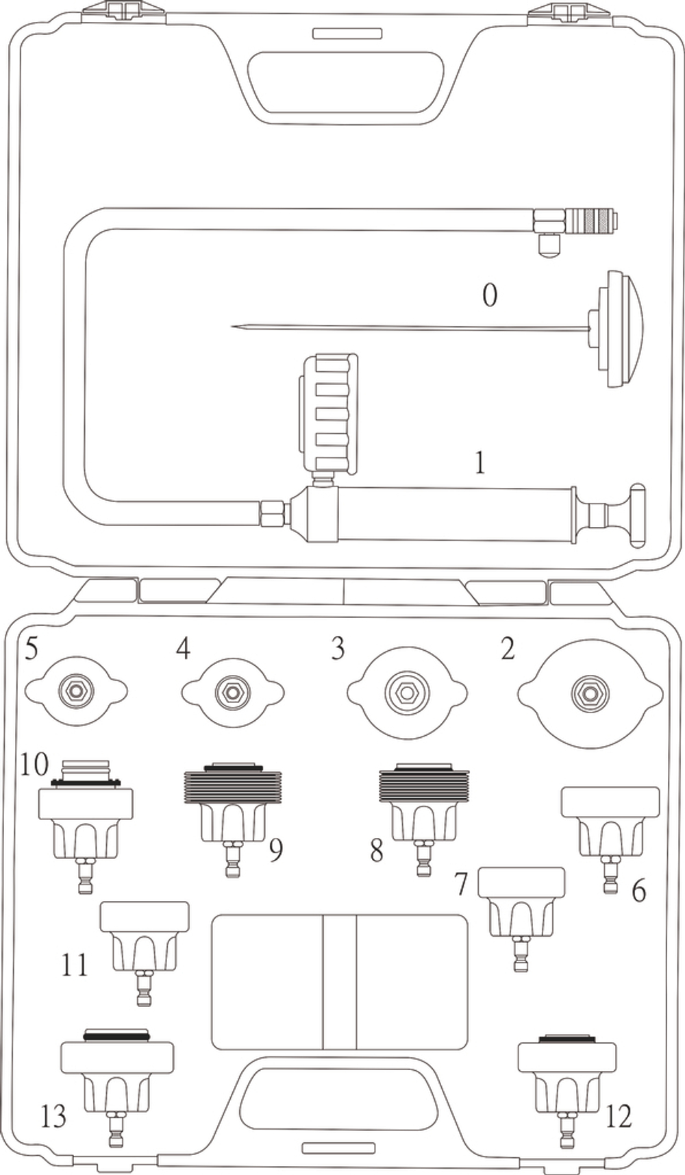 Набор инструментов для тестирования герметичности системы охлаждения 14 предметов в кейсе JTC