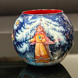 Вазочка с ручной росписью Палех "Морозко"