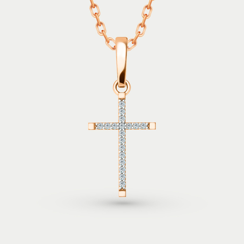 Крест православный из розового золота 585 пробы с фианитами (арт. 01-418595)