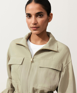 Oysho Куртка с присборенной талией из смеси лиоцелла и 24% льна, бежево-зеленый