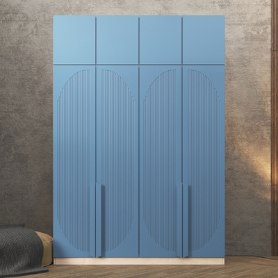 Шкаф Агератум МДФ четырехсекционный с антресолью в синей эмали - Дуб молочный 8622  240*60*260