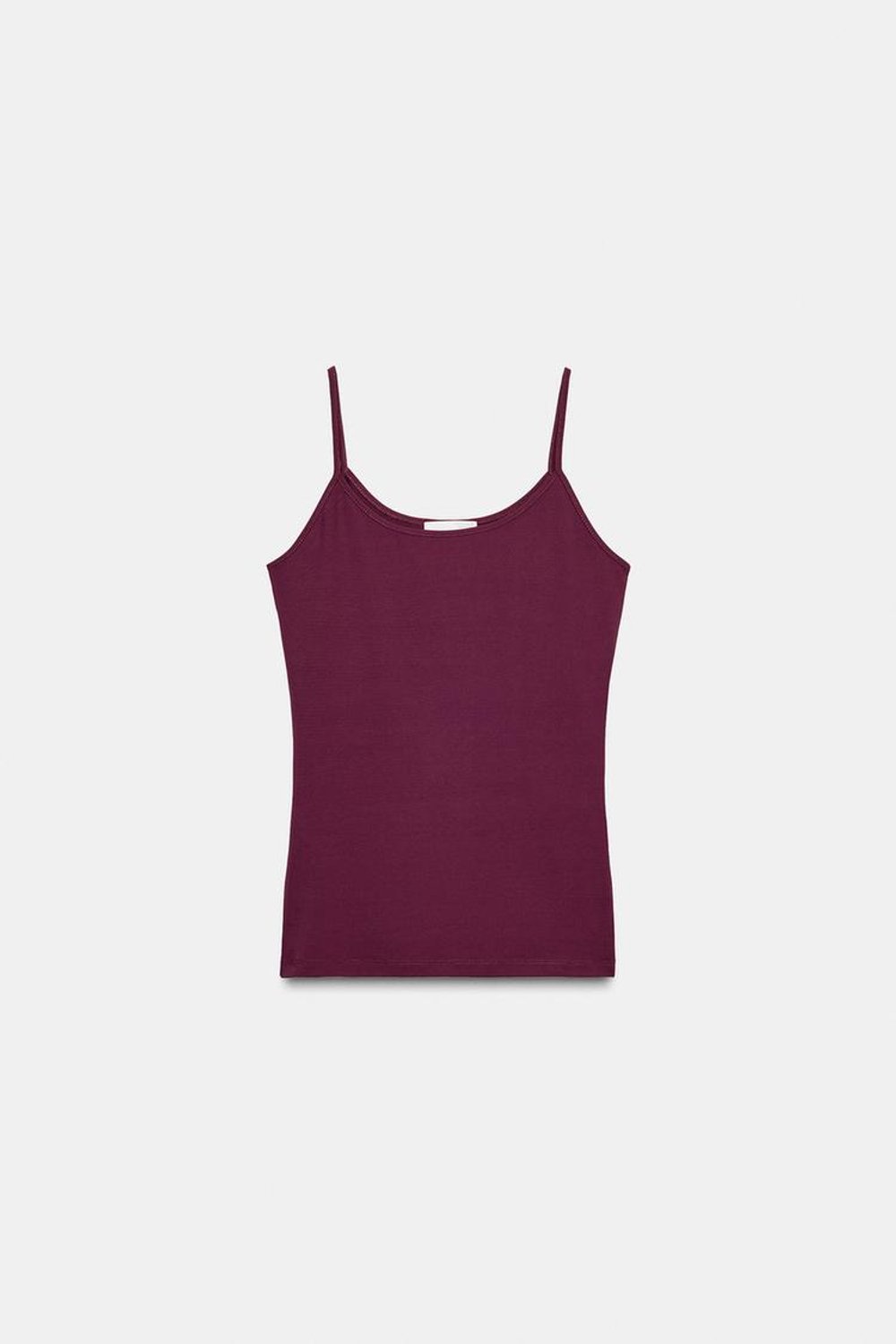 ZARA ТОП ИЗ ПОЛИАМИДА НА ТОНКИХ БРЕТЕЛЯХ, ВИННЫЙ