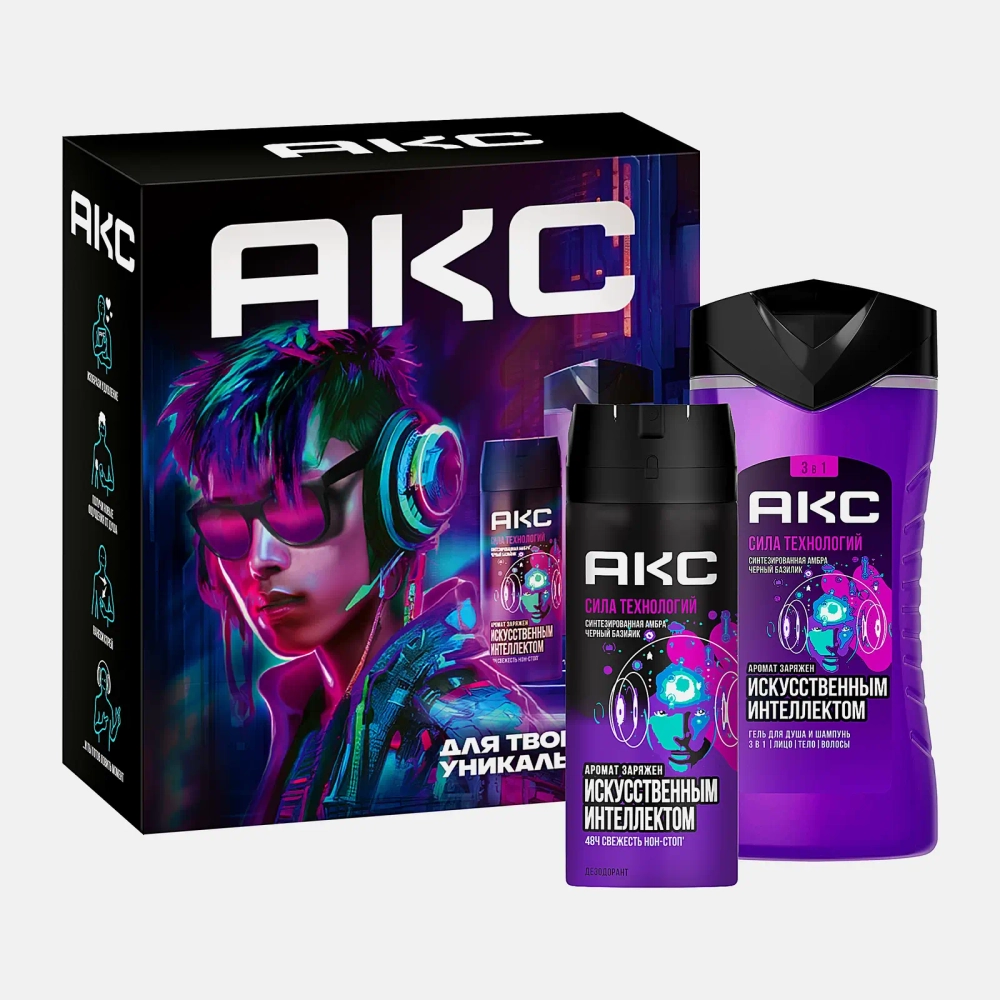 Подарочный набор Акс Сила технологий Дезодорант 150мл + Гель для душа 250мл в ассортименте
