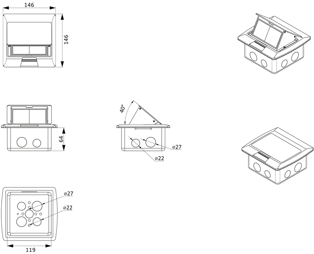 Выдвижной блок на 4 модуля,  алюминий