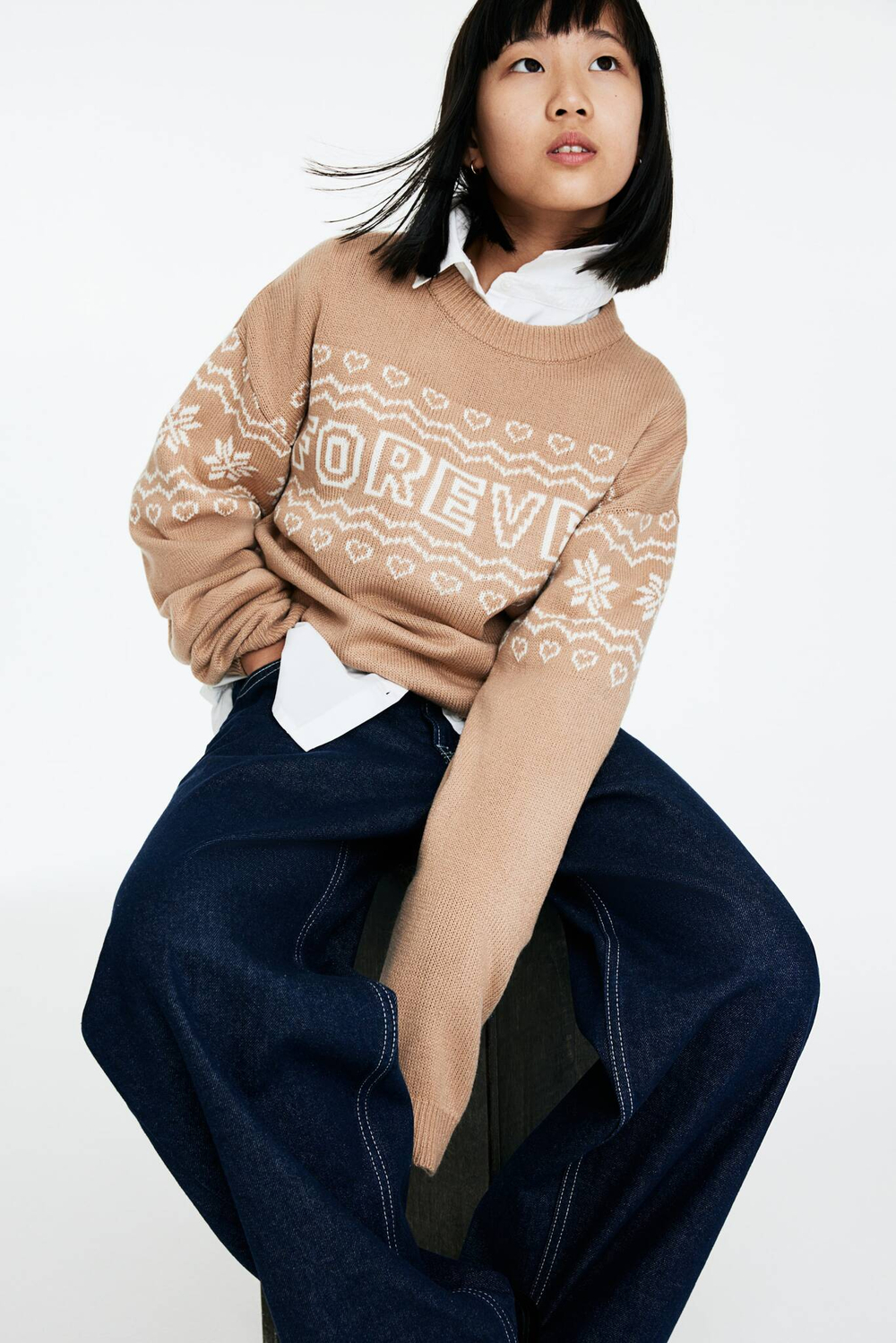 H&M Тонкий вязаный свитер, бежевый