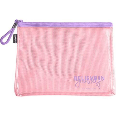 Конверт на молнии 335x242мм ПВХ 320мкм, Pastel, армированный, текст.молния, розовый