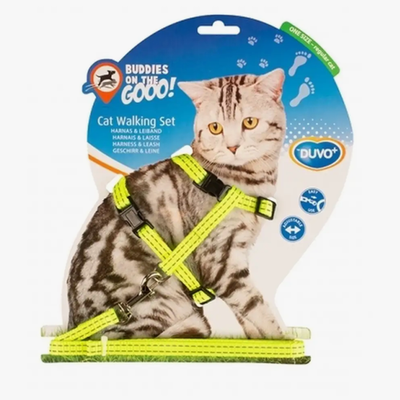 Duvo+ шлейка для кошек светоотражающая, лайм, 20-35см/125х1см