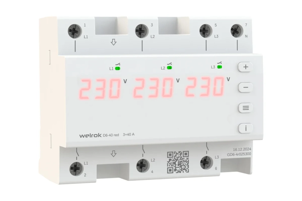 Трехфазное реле напряжения Welrok D6 red