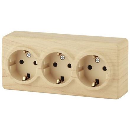 Розетка 3-м ОП Эра Эксперт 11-2209-11 16А IP20 16AX 250В 3х2P+E Schuko защ. шторки сосна Эра Б0020705