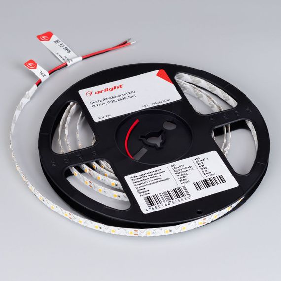 Светодиодная лента Arlight 8W/m 80Led/m 2835SMD теплый белый 5M RZ-A80-8mm 24V Warm3000 046015