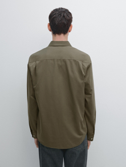Massimo Dutti Рубашка классического кроя из хлопковой смеси, хаки