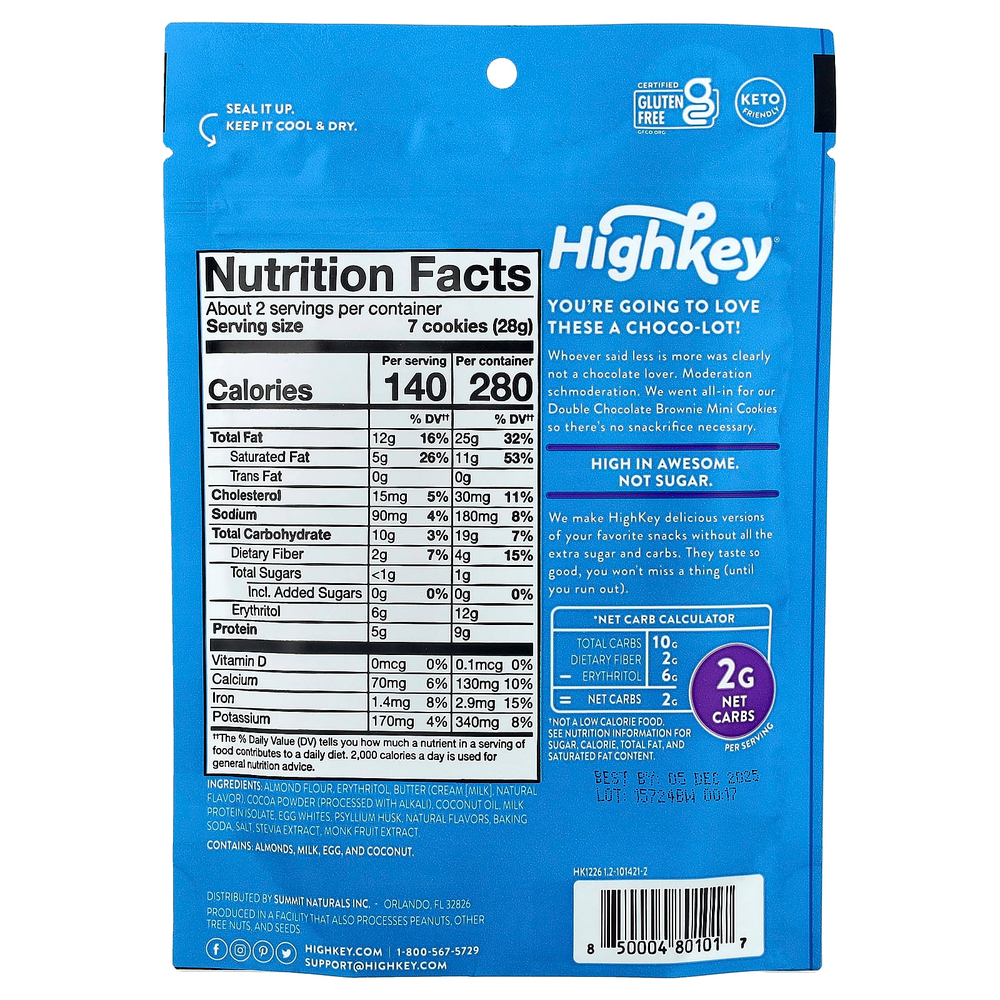 HighKey, Mini Cookies, двойной шоколадный брауни, 56,6 г (2 унции)