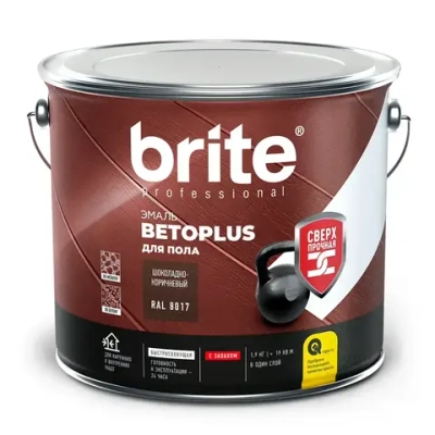 Эмаль для пола BRITE BETOPLUS сверхпрочная, шоколадно-коричневая RAL 8017, банка 1,9 кг