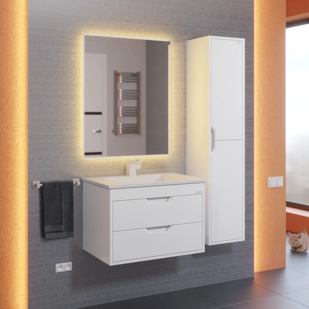 Тумба с раковиной для ванной Uperwood Modul 65 см, подвесная, матовая, белая