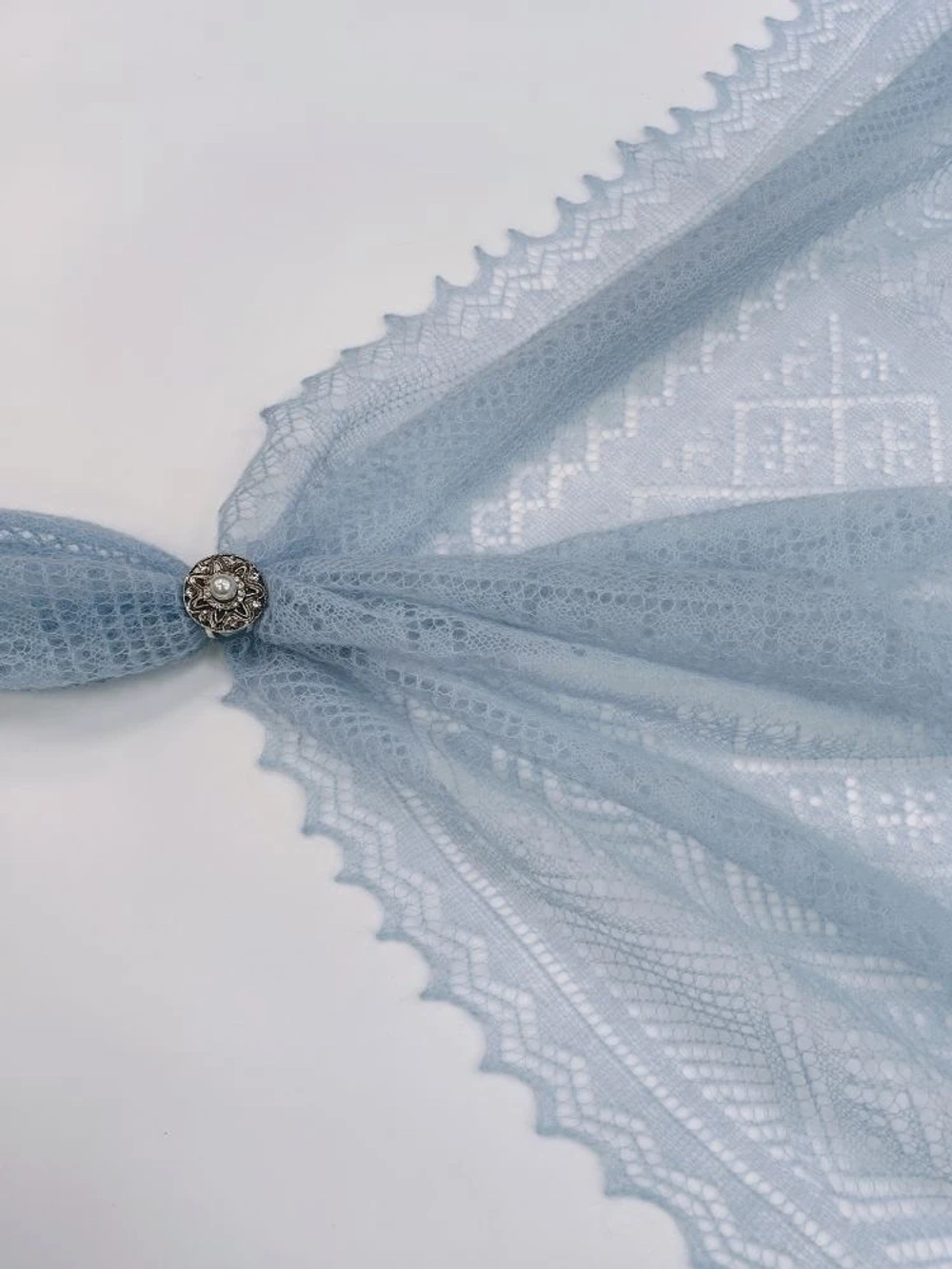 Оренбургский пуховый платок-паутинка А80-04 голубой