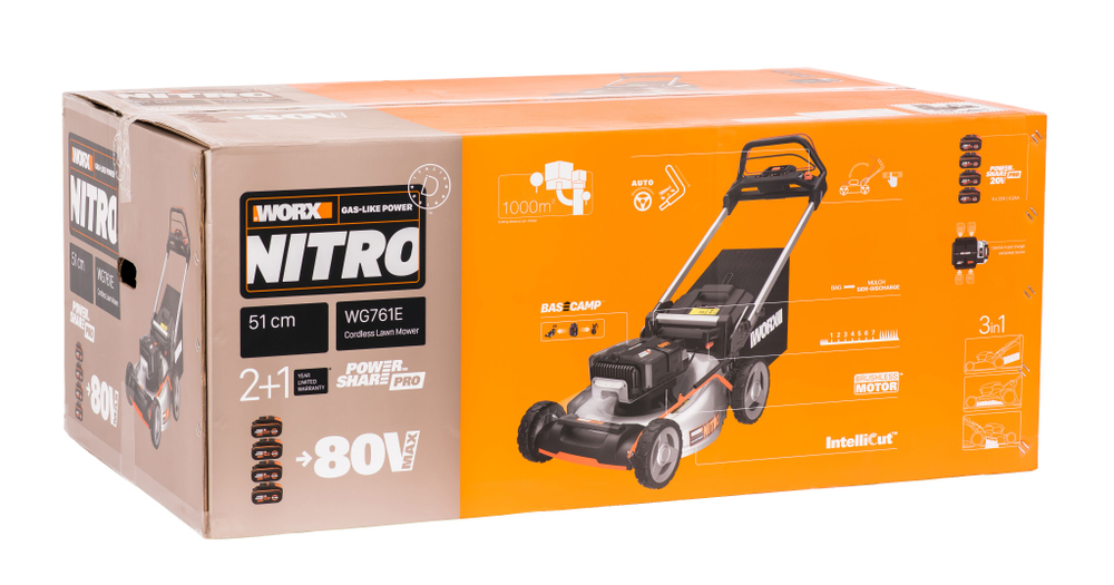Газонокосилка аккумуляторная самоходная WORX WG761E 80В 51см