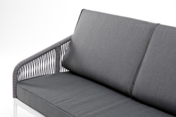 "Канны" диван 3-местный плетеный из роупа, каркас алюминий белый муар, роуп светло-серый круглый, ткань темно-серая 027