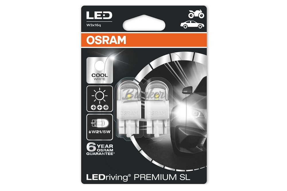 Osram W21/5W 12V 1,5W W3X16Q LEDRIVING premium/W21/5W/6000K /холодный белый Osram, (компл)