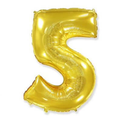 Шар фольга Цифра 5 Gold Золото 102 см с гелием