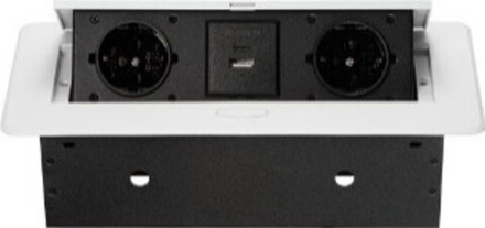 Встраиваемый горизонт. настольный удлинитель , 2 EURO 1 USB  + 1 USB Type-С, Белый(267х120х68) полуавтомат