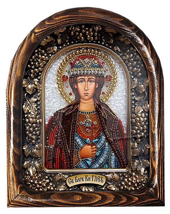 Дивеевская икона святой благоверный князь Глеб, печать, натуральные камни и бисер
