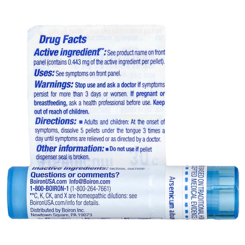 Boiron, Arsenicum Album, 30C, средство от пищевого отравления, примерно 80 гранул