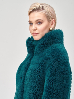 Шуба из шерсти чебурашка тедди экошуба, темно-зеленая, SilverFox