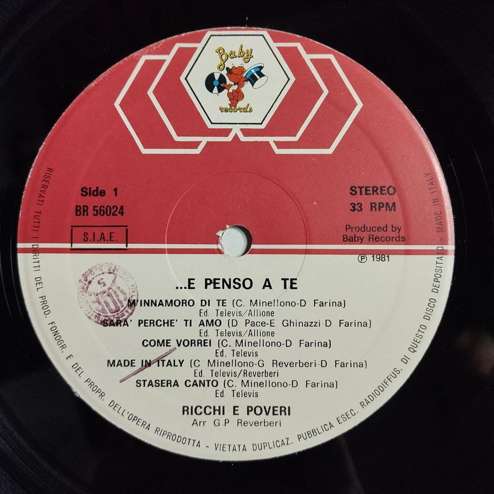 Винтажная виниловая пластинка LP Ricchi and Poveri E Penso A Te (Italy 1981)