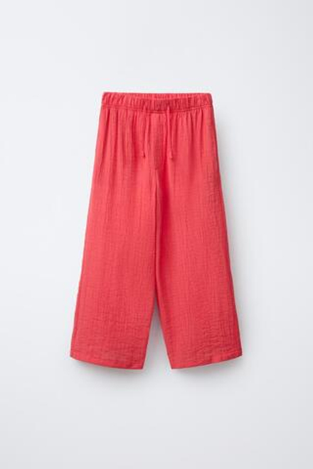 ZARA БРЮКИ ИЗ ЖАТОЙ ТКАНИ, КОРАЛЛОВО-КРАСНЫЙ