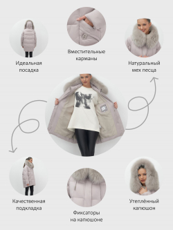 Куртка зимняя женская с мехом и капюшоном тренд светло-коричневого цвета 7660SK
