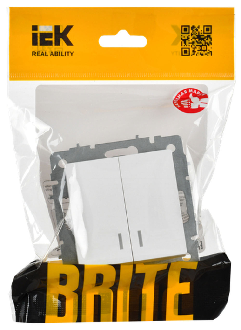 BRITE Выключатель 2-клавишный с индикацией 10А ВС10-2-1-БрАБ арктический белый IEK