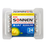Батарейки комплект 24 шт SONNEN Alkaline ААА (LR03 24А) алкалиновые мизинчиковые короб (2 штуки в упаковке)