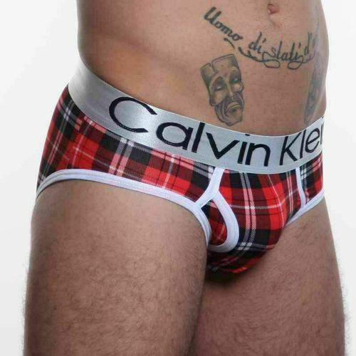 Мужские трусы брифы красные в клетку Calvin Klein Red