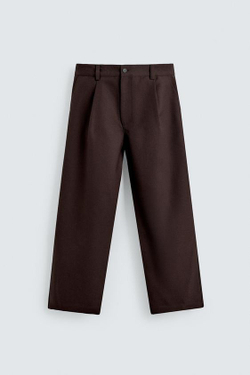 ZARA БРЮКИ BALLOON FIT С ЗАЩИПАМИ, БУРГУНДИ