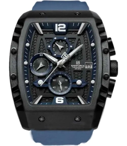 Часы наручные кварцевые NAVIFORCE на силиконовом ремешке, черный/синий W8830-02