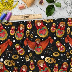 Ткань флис баранки и матрёшки