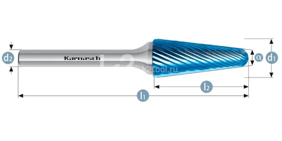 Борфреза твердосплавная Karnasch форма L, 3х14х3х38 мм, насечка HP-2, покрытие Blue-Tec, арт. 11.5080-010