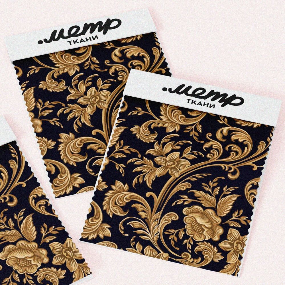 Ткань таффета цветочный золотой орнамент