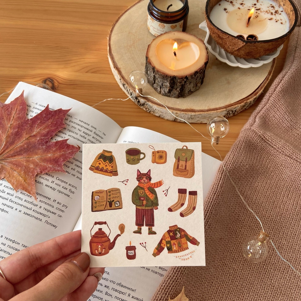 открытка "котик в свитере"