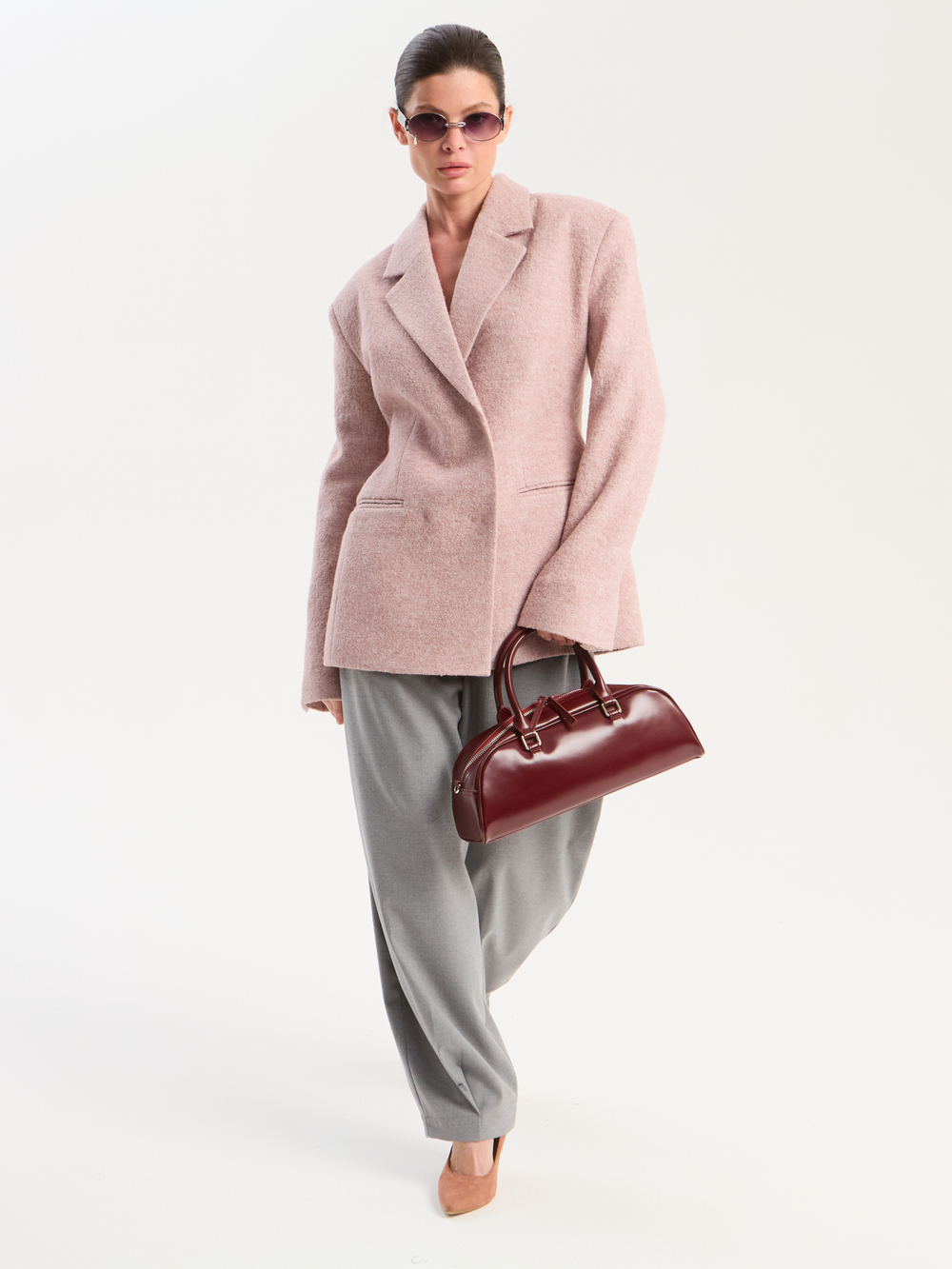 Жакет из шерсти лодена бежево-розовый