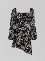 Платье by Gor 10932 короткое в цветок с рюшами и сборкой