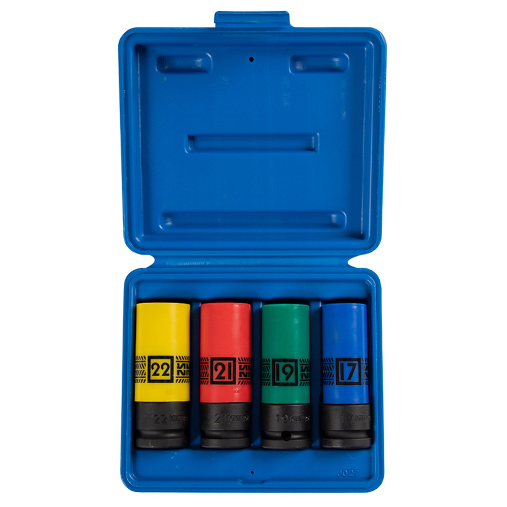 KING TONY (44904MP02) Набор глубоких ударных торцевых головок 1/2", шестигранные, 17, 19, 21, 22 мм