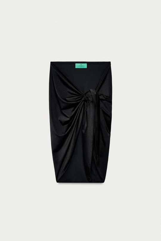 ZARA X MARISA BERENSON ОДНОТОННАЯ ЮБКА-ПАРЕО ИЗ СМЕСИ ПОЛИАМИДА, ЧЕРНЫЙ