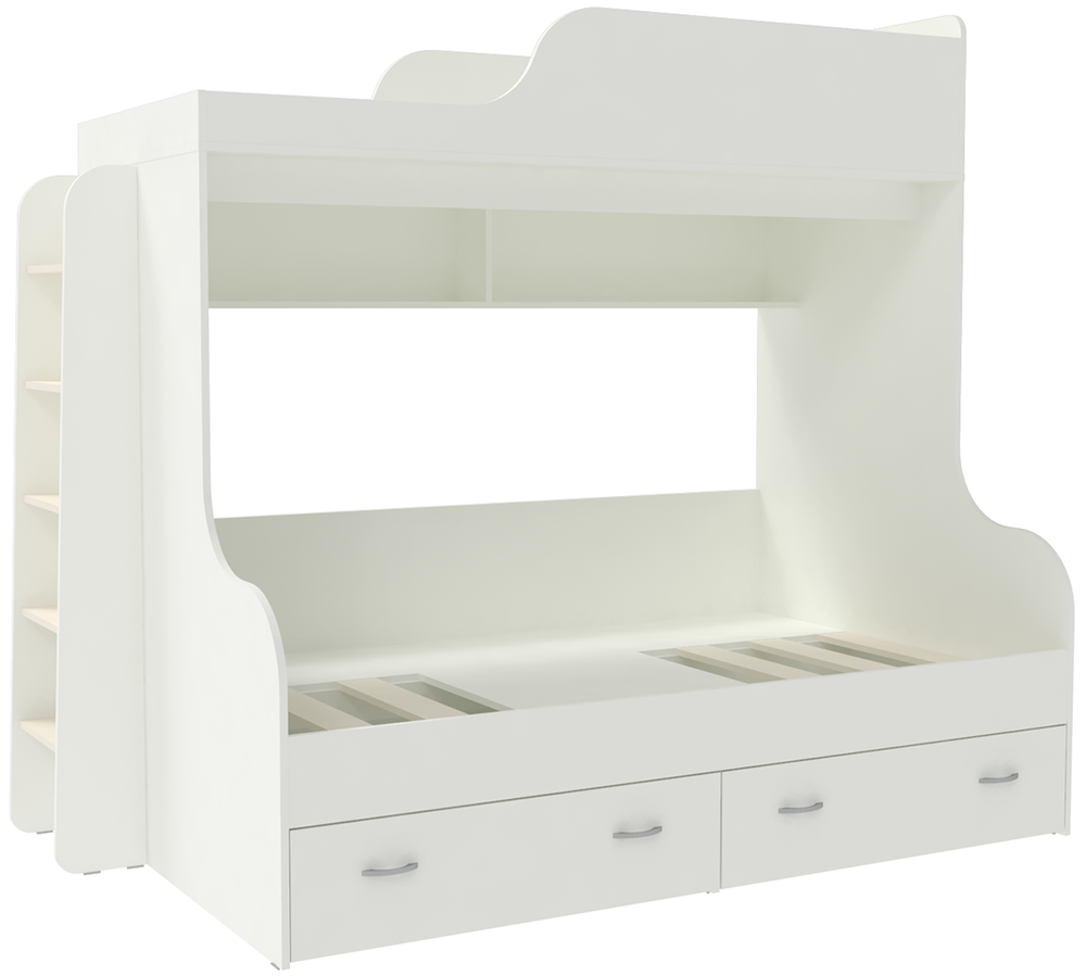 Двухъярусная кровать КарИВи Дуэт-15 с деревянной лестницей Белый  Белый