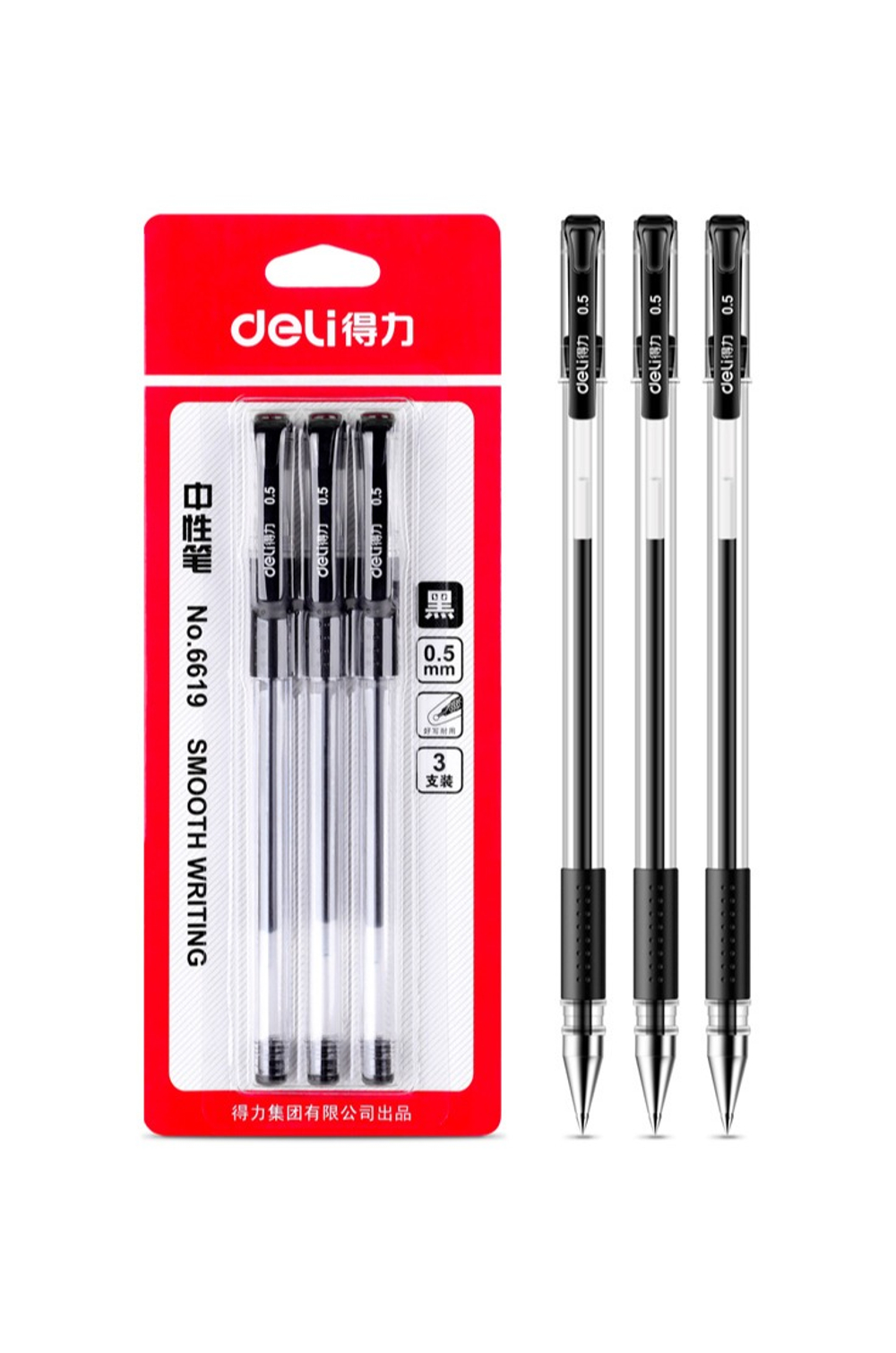 Ручка гелевая Deli 0.5мм черная, резиновая манжета E6619