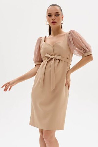 Платье для беременных и кормящих , бежевое, размер 48,50