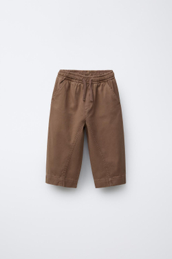 ZARA БРЮКИ BAGGY СО ШНУРКОМ, КОРИЧНЕВЫЙ