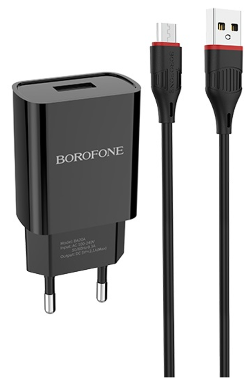 Зарядное сетевое с кабелем MicroUSB 1-метр 2.1А BOROFONE BA20A