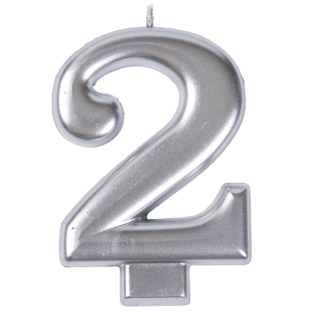 Свечи-цифры Серебряные, 8 см.