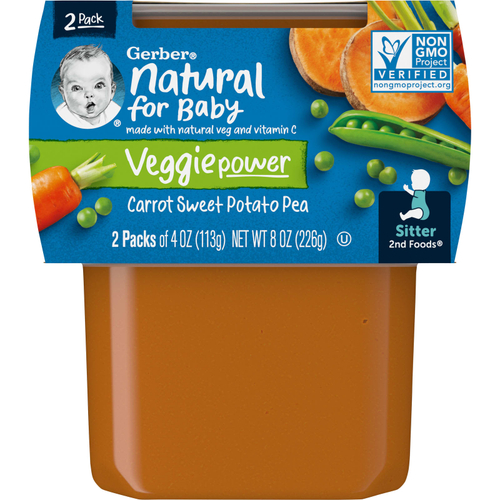 Gerber, Natural for Baby, Veggie Power, 2nd Foods®, морковь и батат и горох, 2 пакетика по 113 г (4 унции)